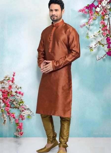 Rust Colour Fancy New Party And Function Wear Traditional Pure Art Banarasi Silk Kurta Pajama Redymade Collection 1032-8390